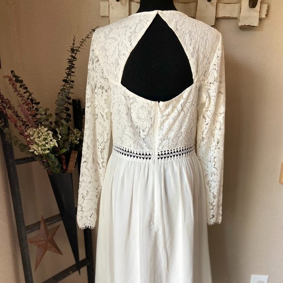 NWT Truth & Fable White/Cream Lace A-Line Midi Dress Open Back L - Picture 5 of 8